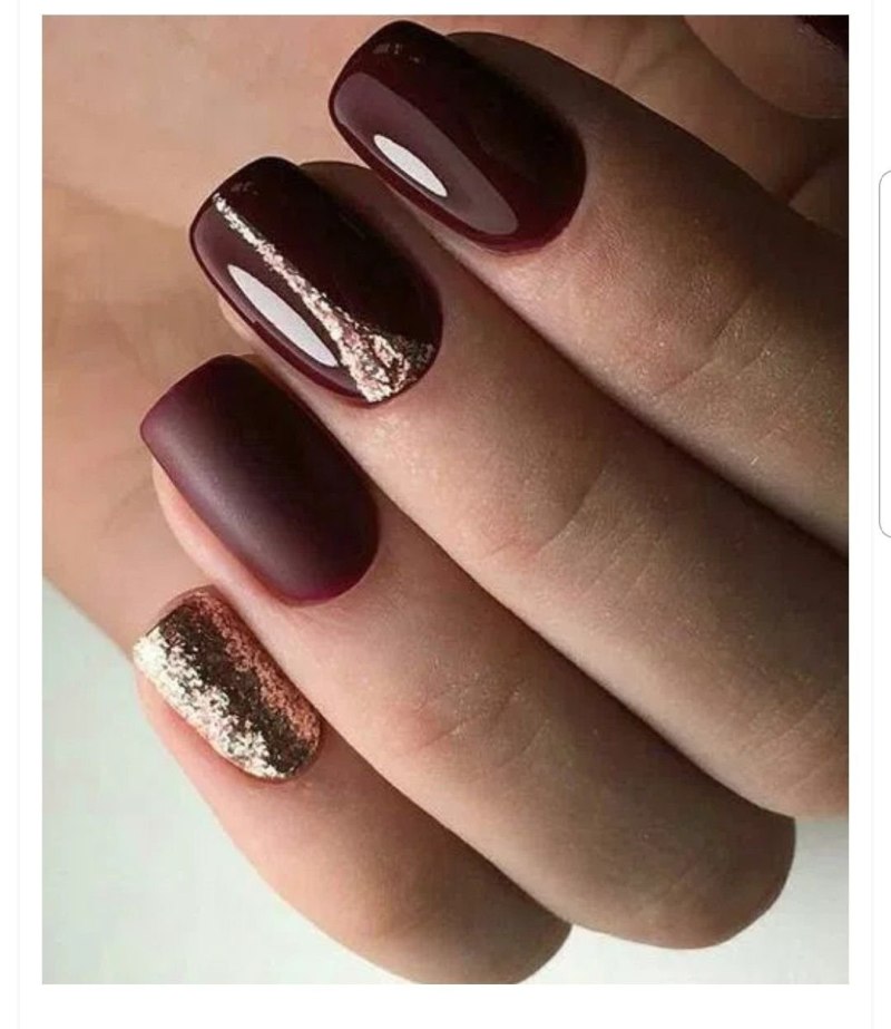 Маникюр вишня с золотом
