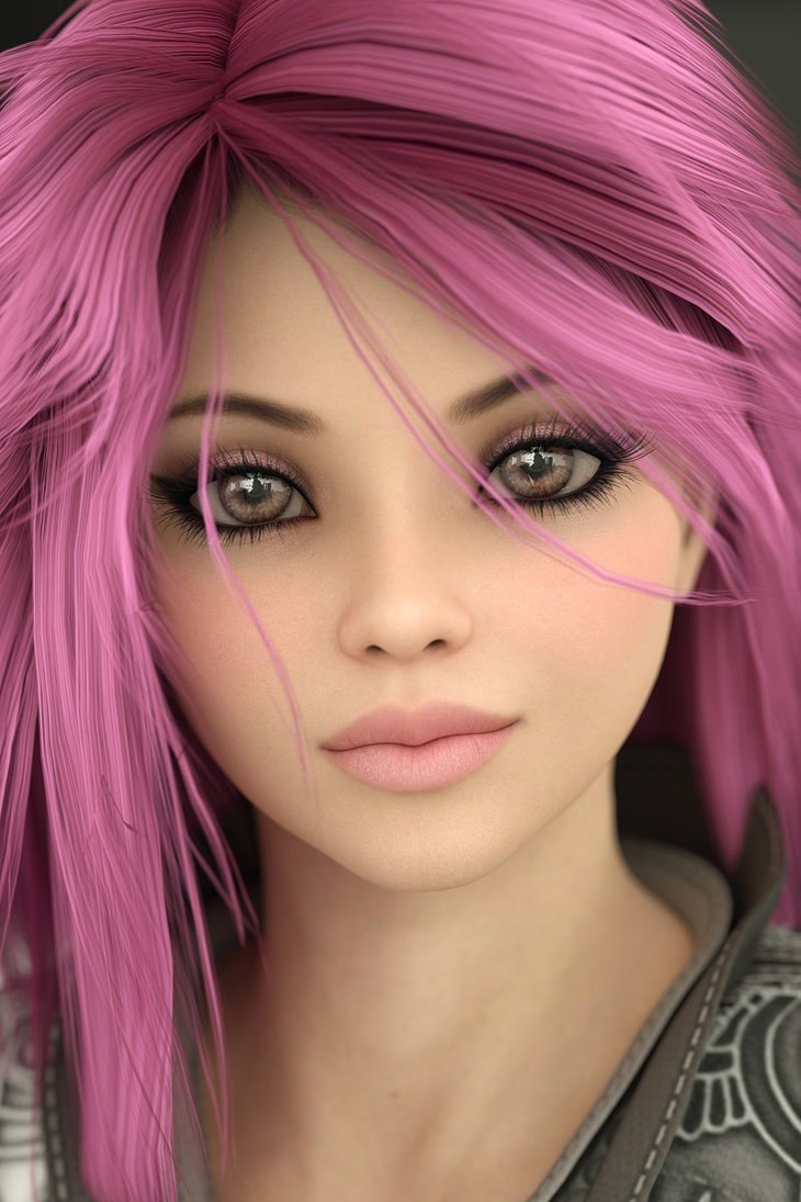 Розовые волосы с карими глазами