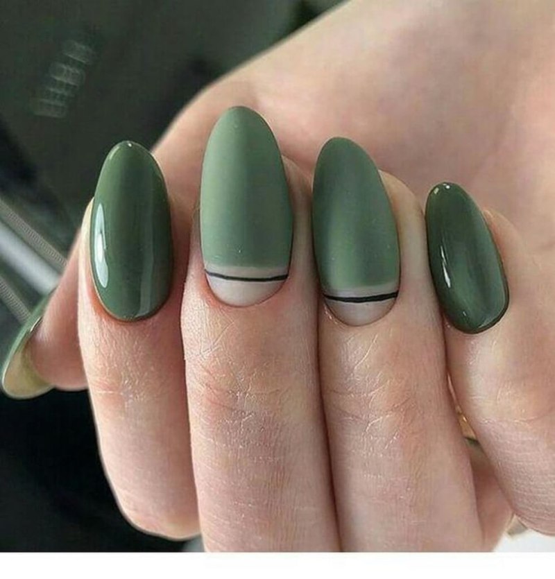 Маникюр хаки матовый