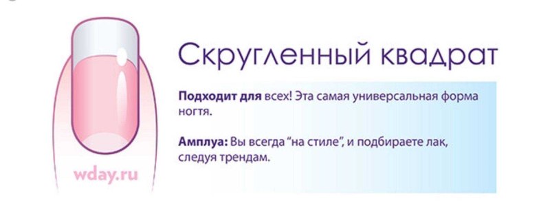 Схема опила натуральных ногтей квадрат