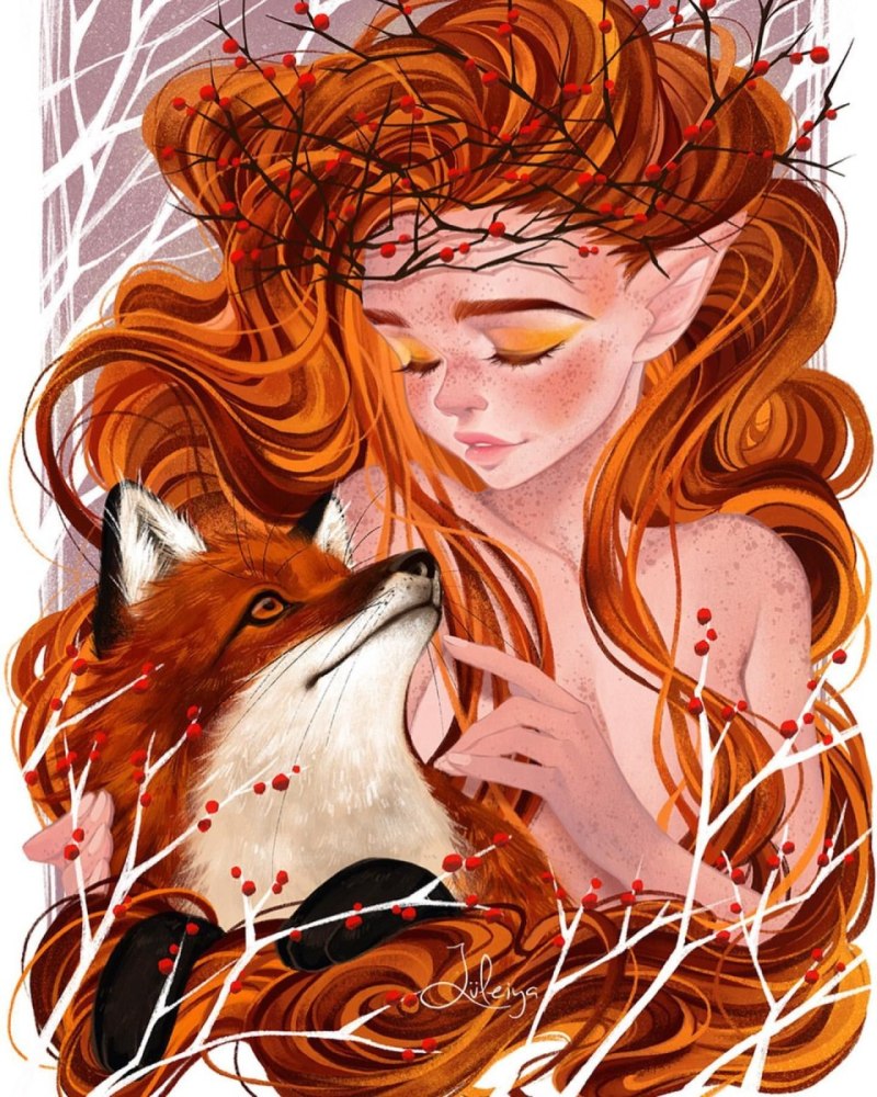 Девочка с рыжими волосами арт
