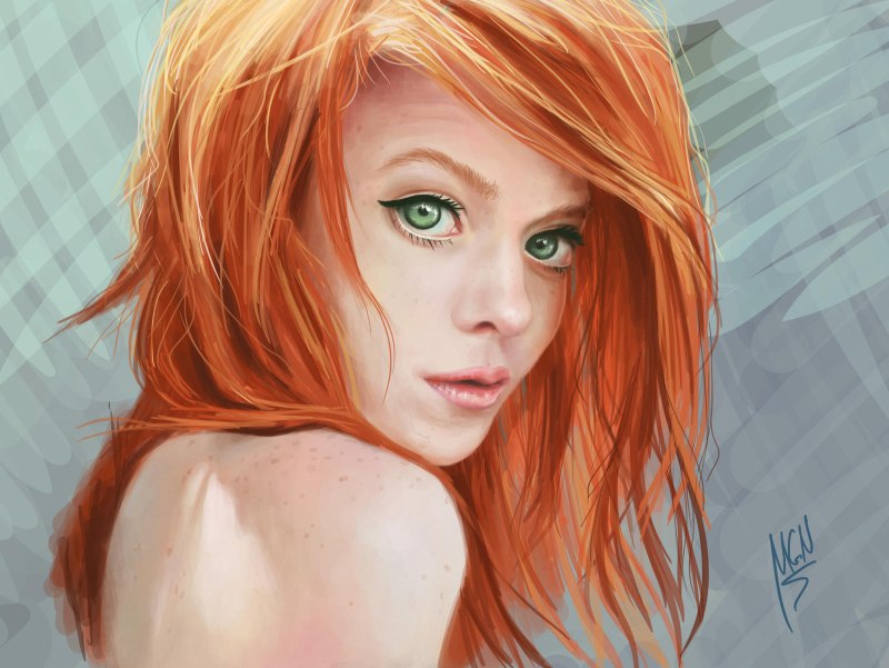 Рыжая девушка нарисованная