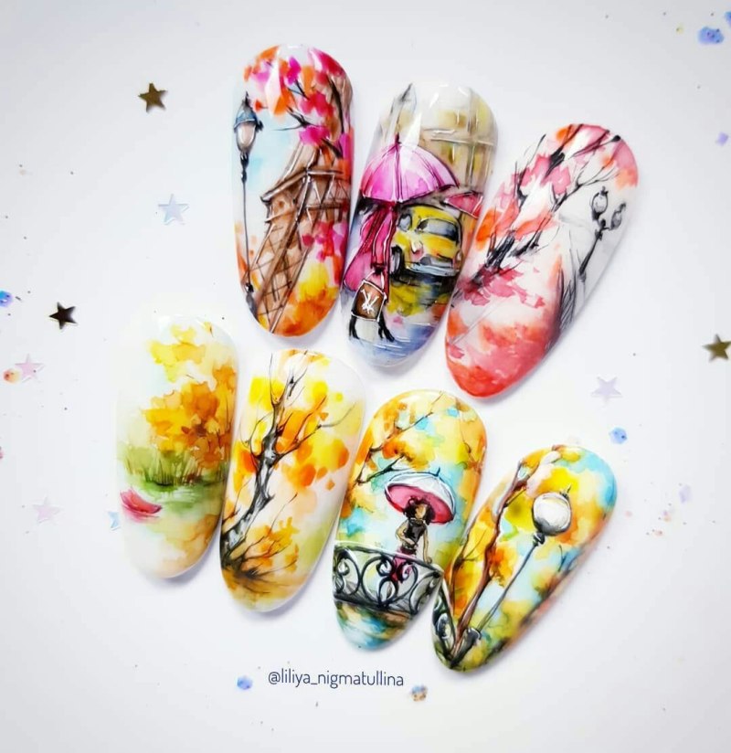 Осенний пейзаж на ногтях