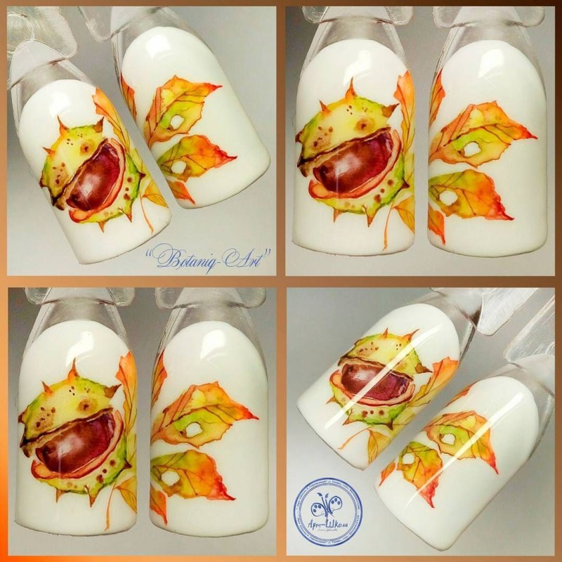 Осенняя роспись на ногтях