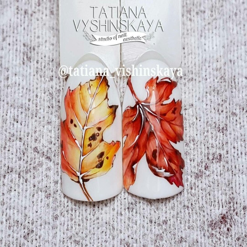 Акварель на ногтях осень