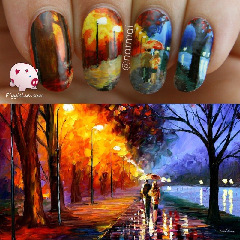 Осенний маникюр акварель