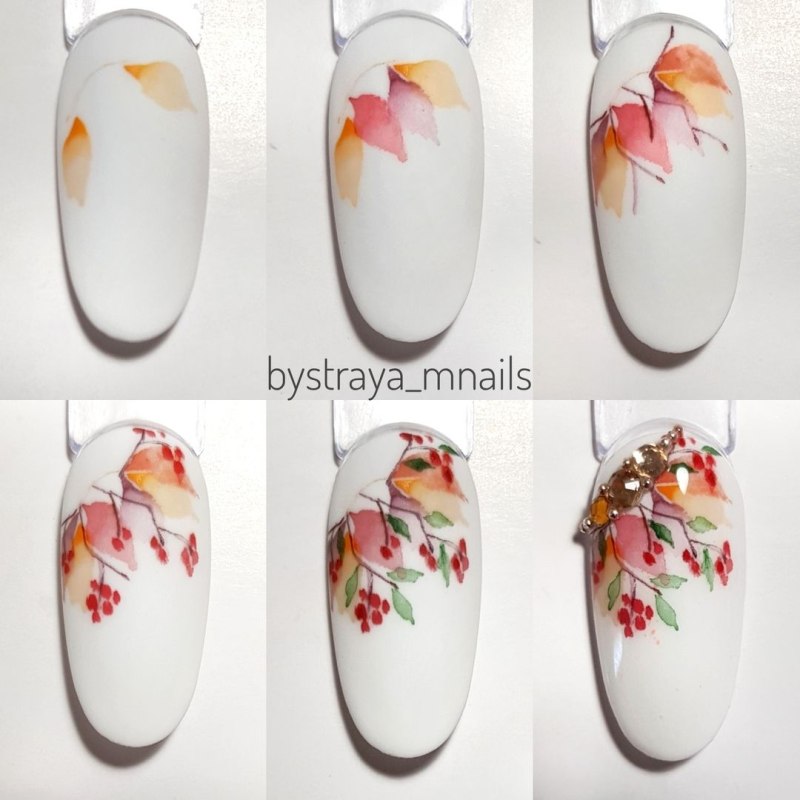 Акварель на ногтях осень