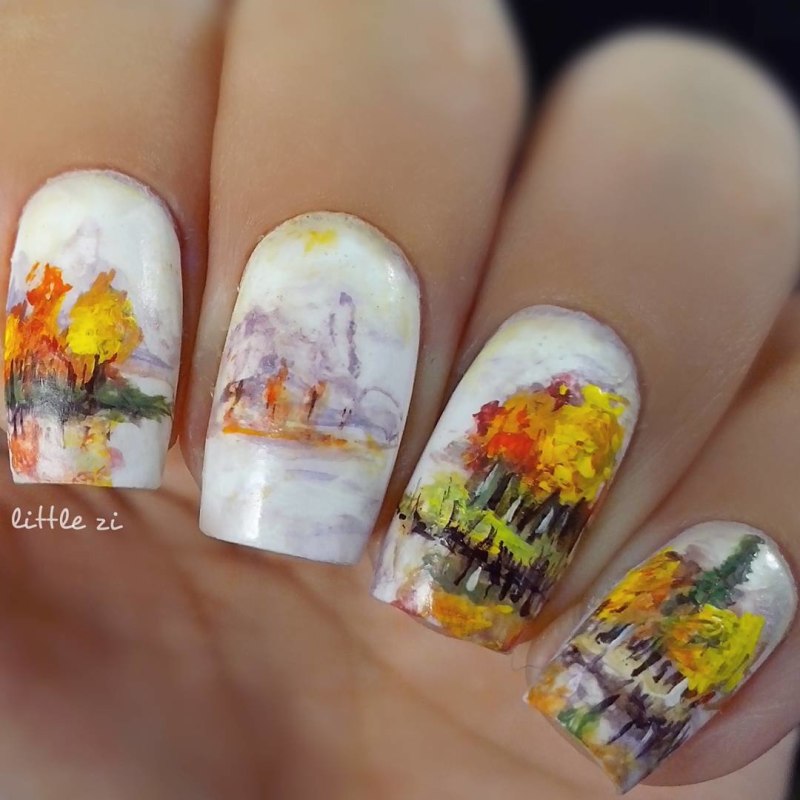 Пейзаж на ногтях пошагово