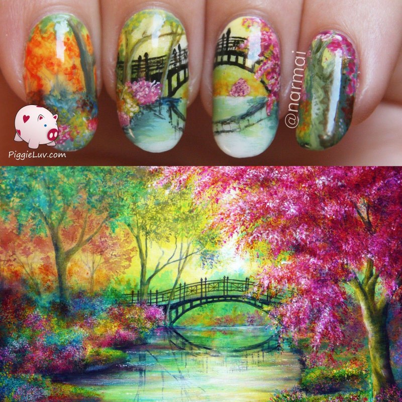 Осенний листик на ногтях