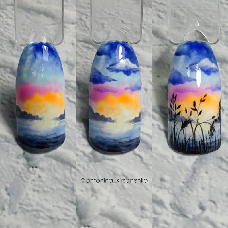 Маникюр акварельными красками