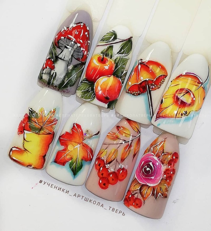 Акварель на ногтях осень