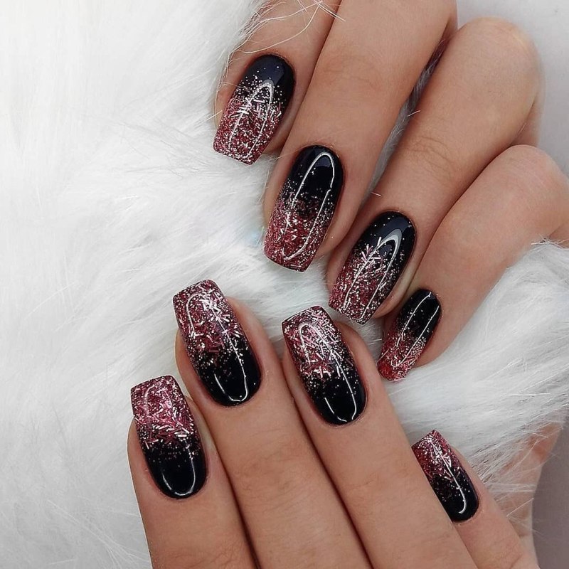 Маникюр бордовый с серебром