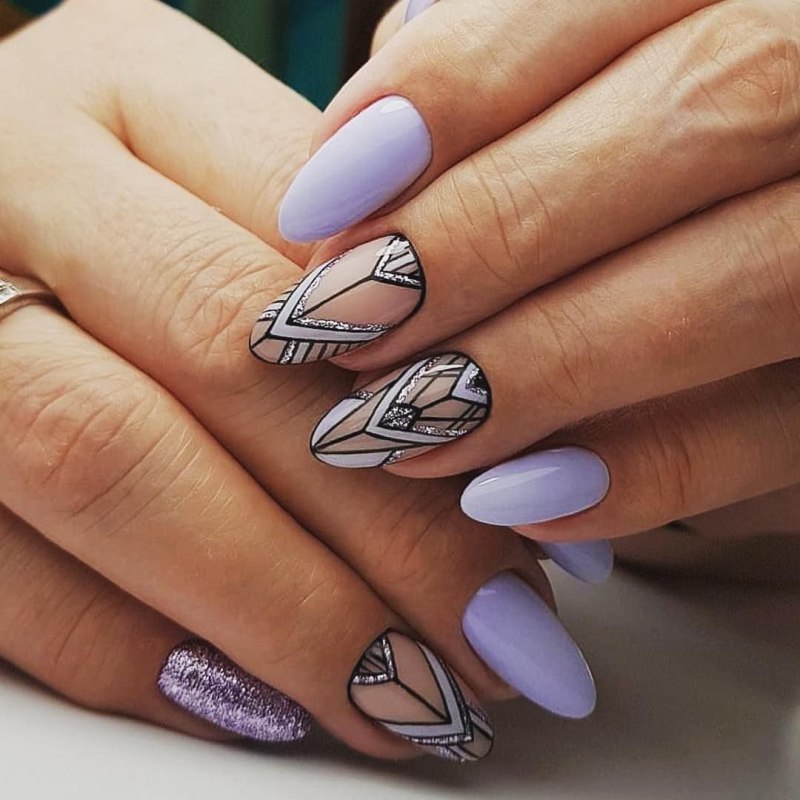 Маникюр геометрия на миндалевидные ногти