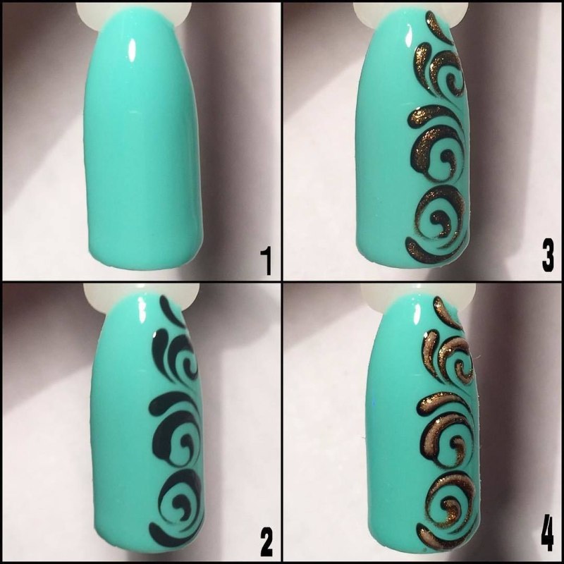 Вензеля на ногтях пошагово