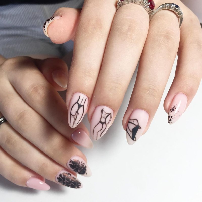 Женский силуэт на ногтях