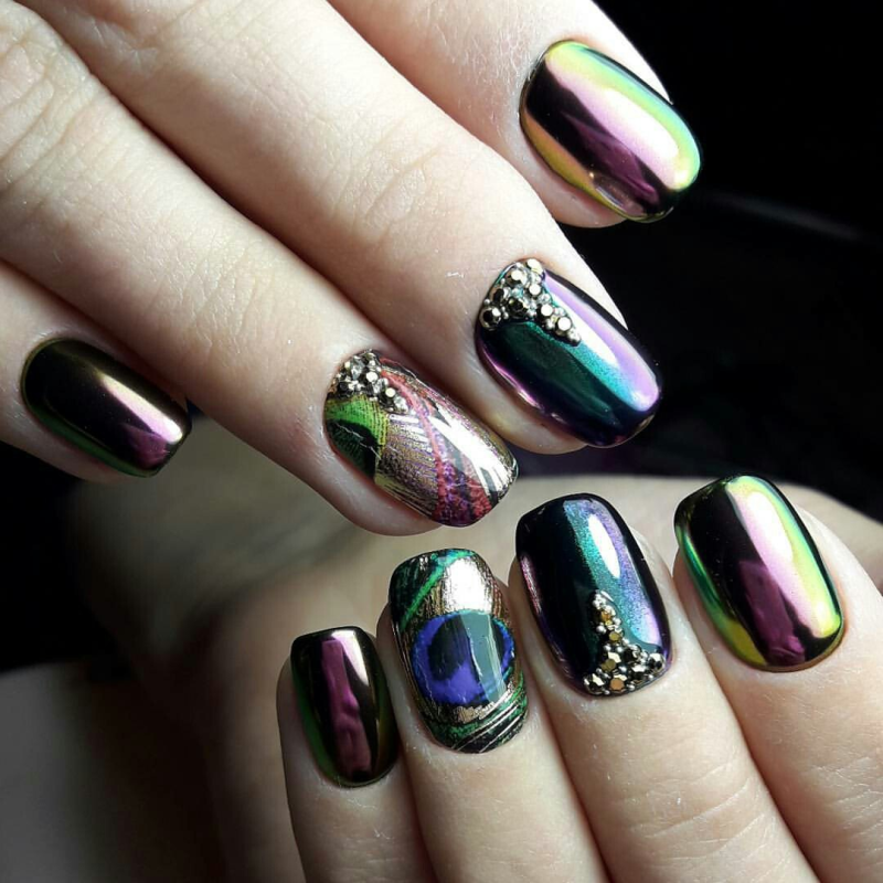 Ногти с втиркой Единорог