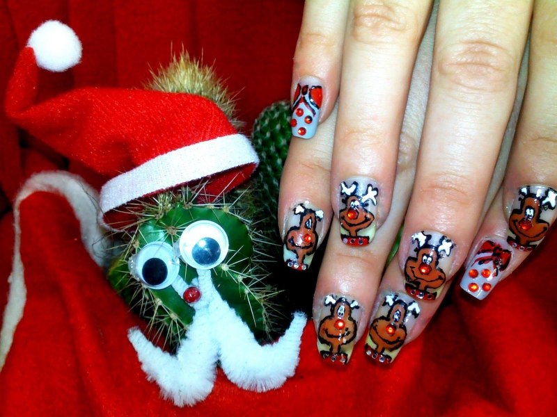 Яркие новогодние ногти
