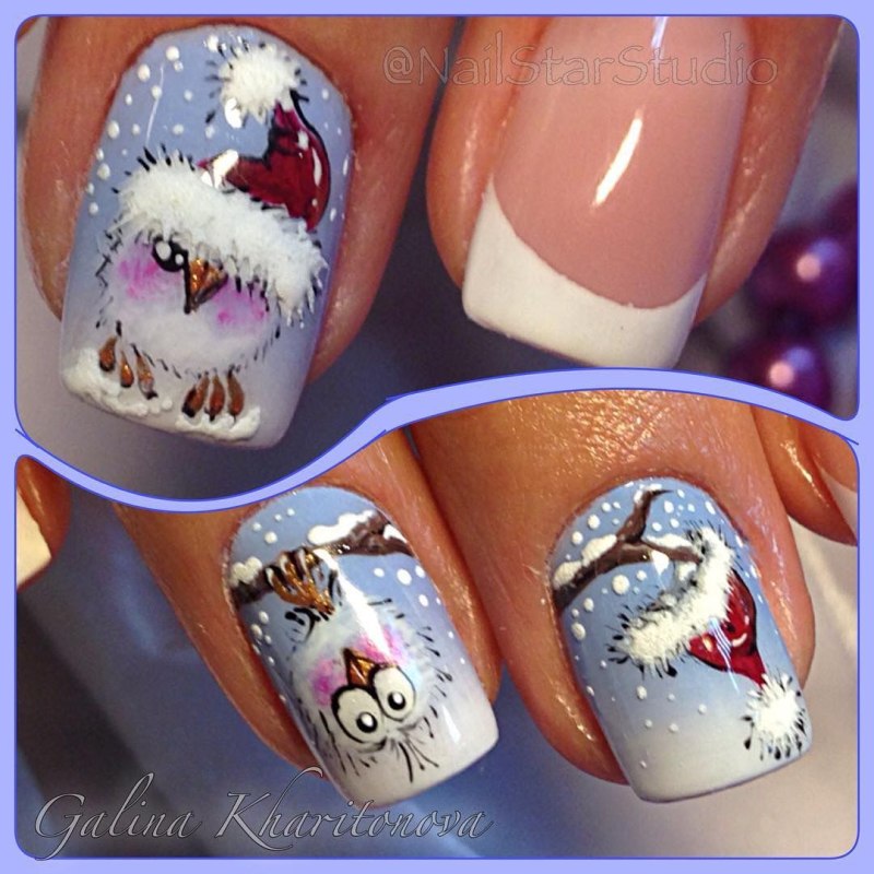 Новогодние рисунки мультяшные на ногтях