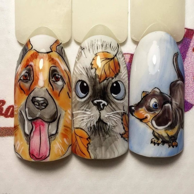 Маникюр с рисунком собаки