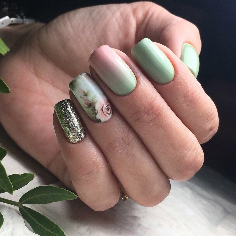 Изумрудный маникюр 2019 миндаль