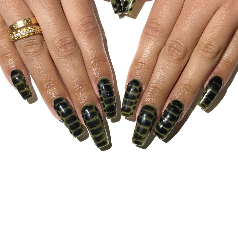 Ногти 2022 змеиная кожа красный