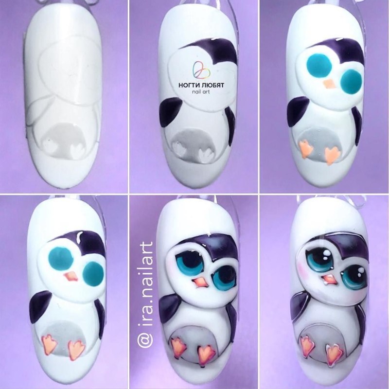 Дизайн ногтей с пингвинами
