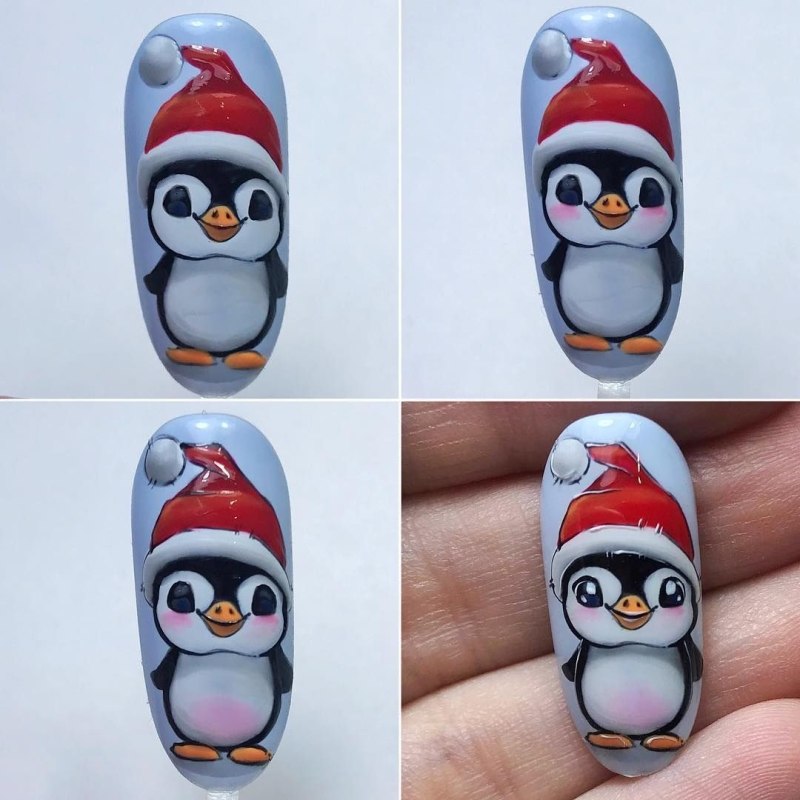 Маникюр с пингвинчиками новогодний