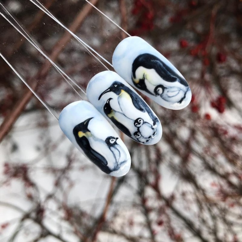 Ногти с пингвинчиками
