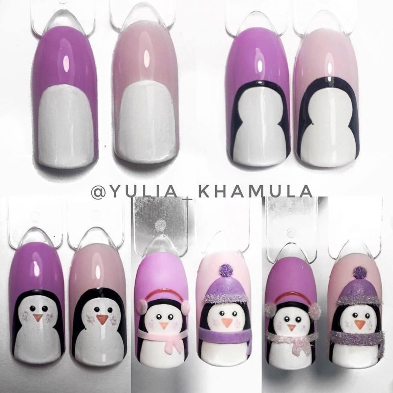 Пингвин на ногтях пошагово