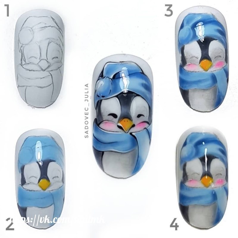 Ногти с пингвинчиком