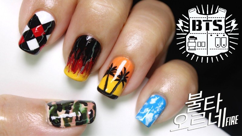 Маникюр БТС АРМИ фиолетовый