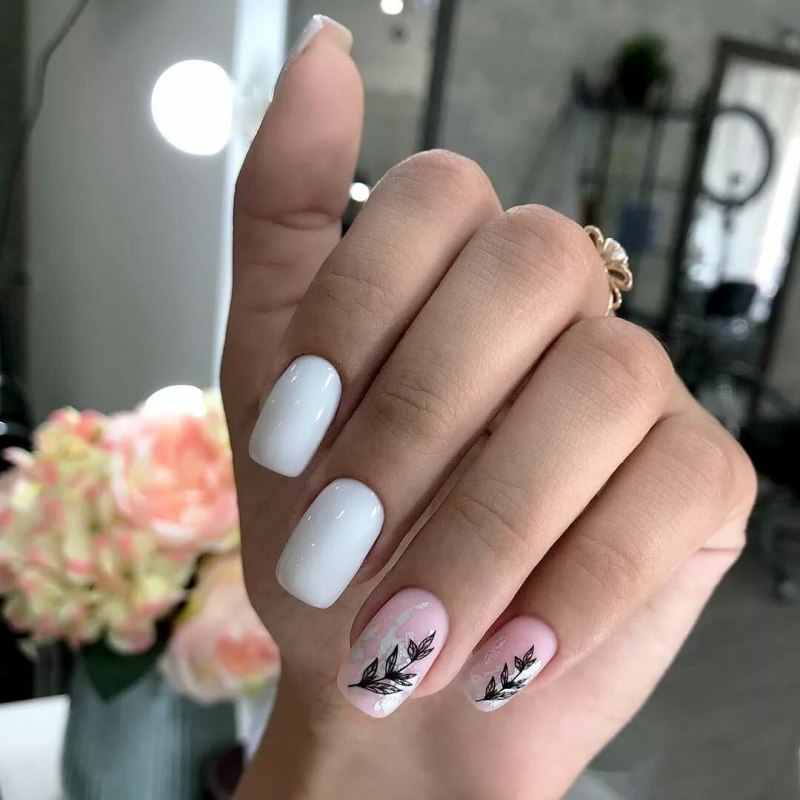 Ногти с веточками и листиками