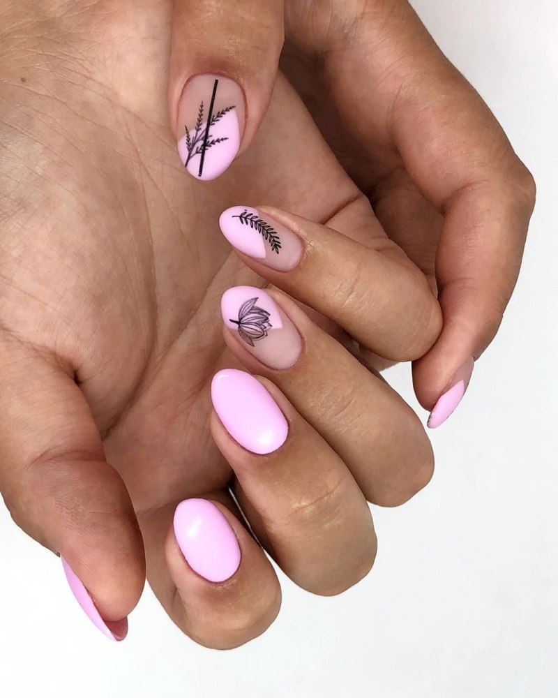 Маникюр на короткие ногти веточки