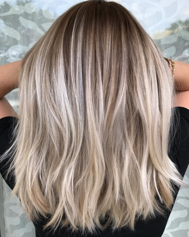 Окрашивание балаяж блонд на русые волосы прямые