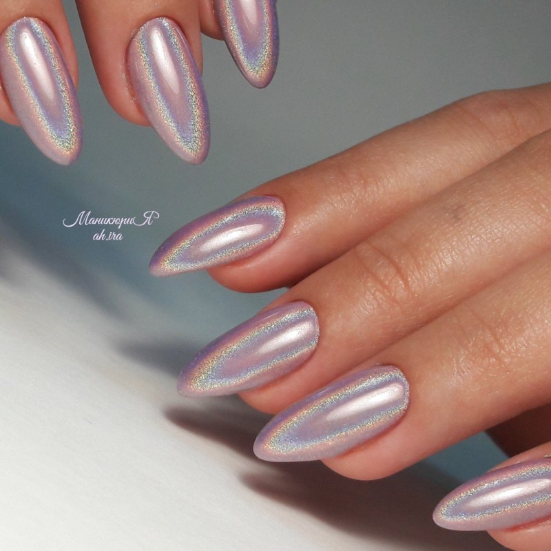 Маникюр миндаль втирка серебро