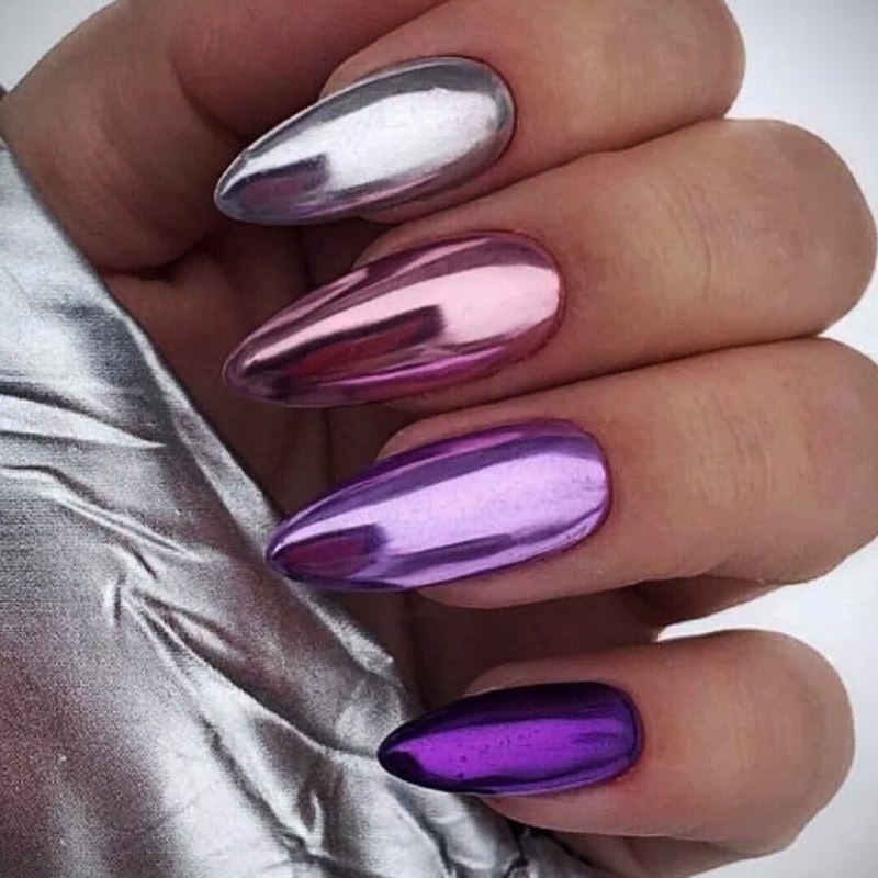 Маникюр зеркальная втирка коралловый лунный