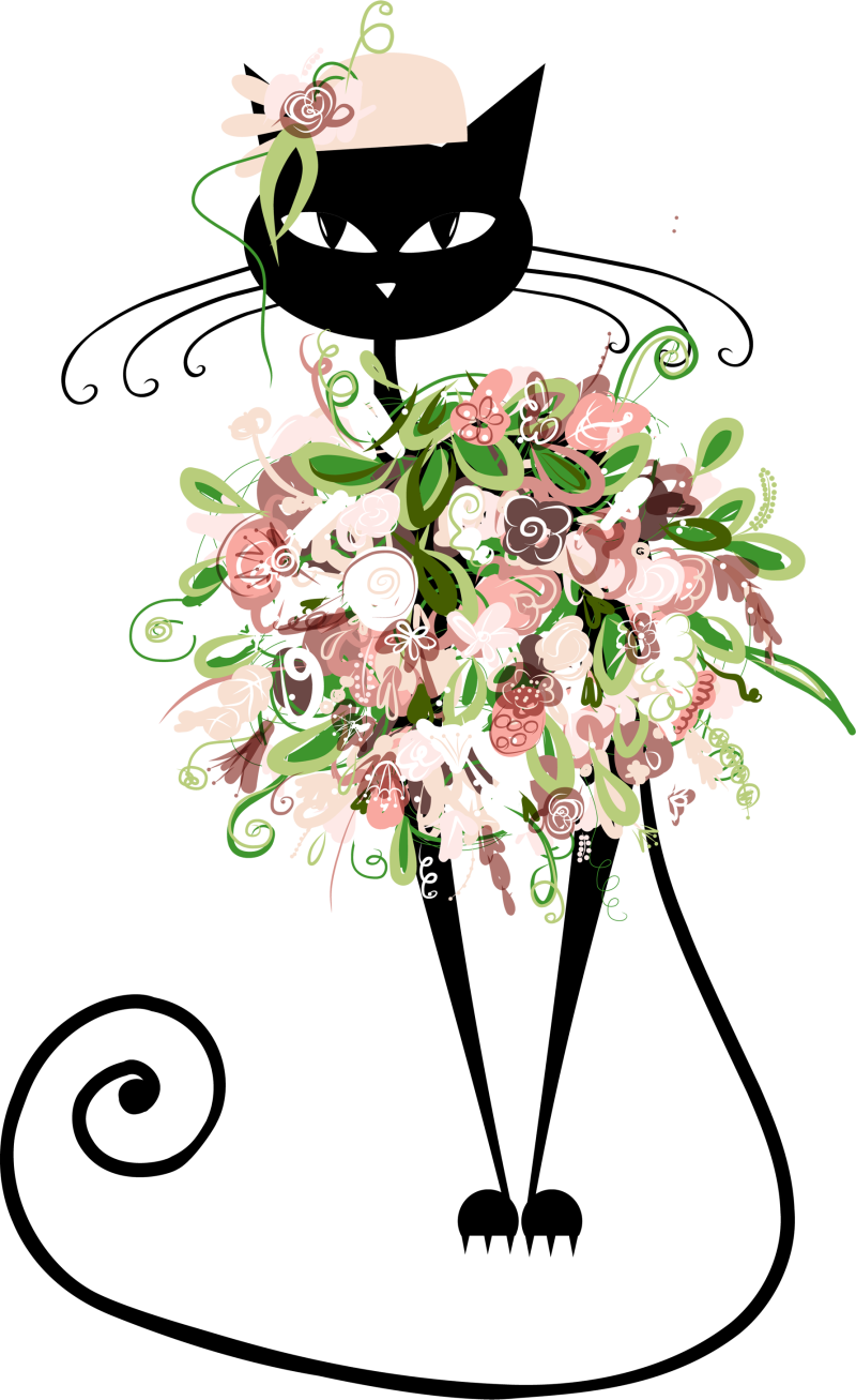 Черный кот с цветами