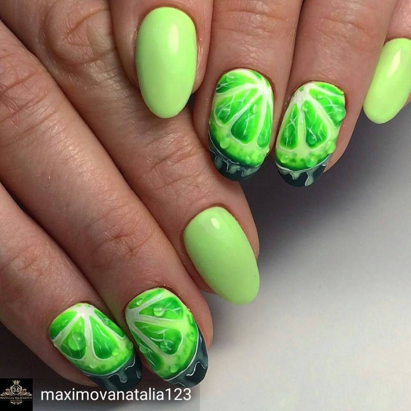 Фрукты на ногтях пошагово