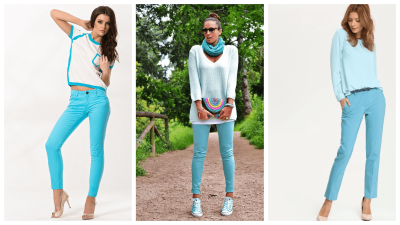 Бирюзовые брюки сочетание