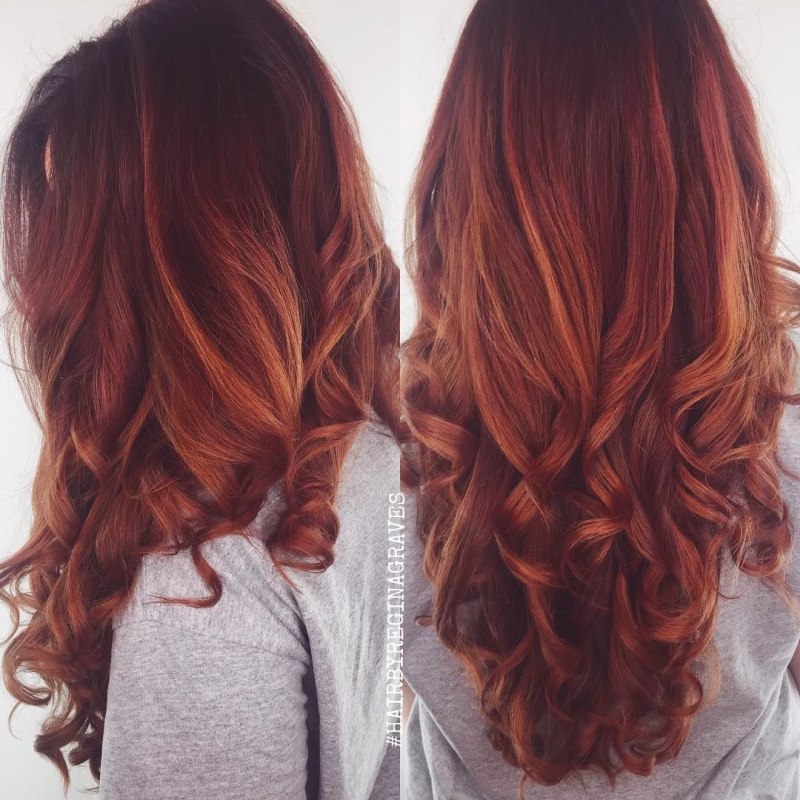 Рыжий балаяж на русые волосы каре