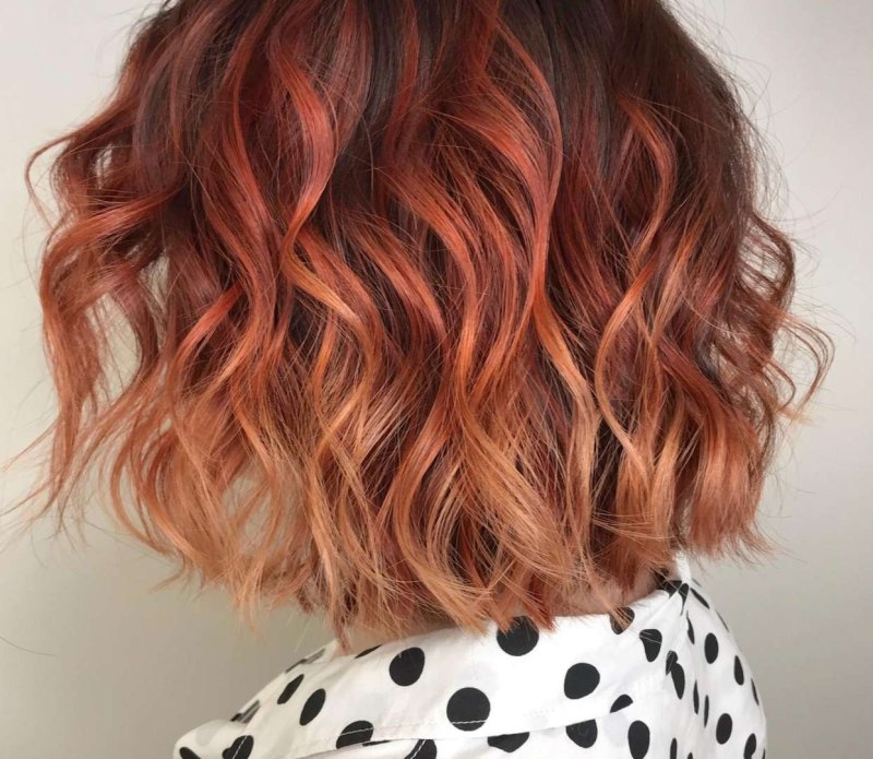 Балаяж и шатуш на каре рыжий