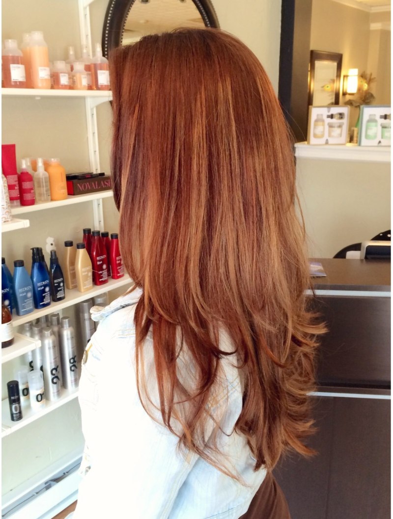 Балаяж на каре темные рыжим