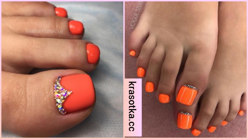 Оранжевый педикюр