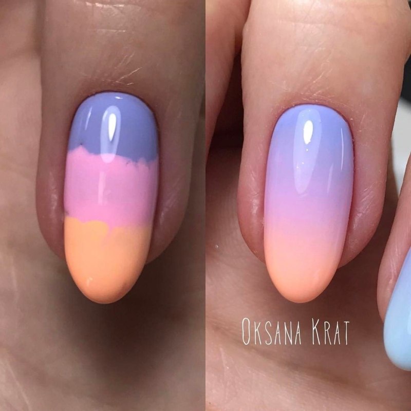 Градиент на ногтях пошагово