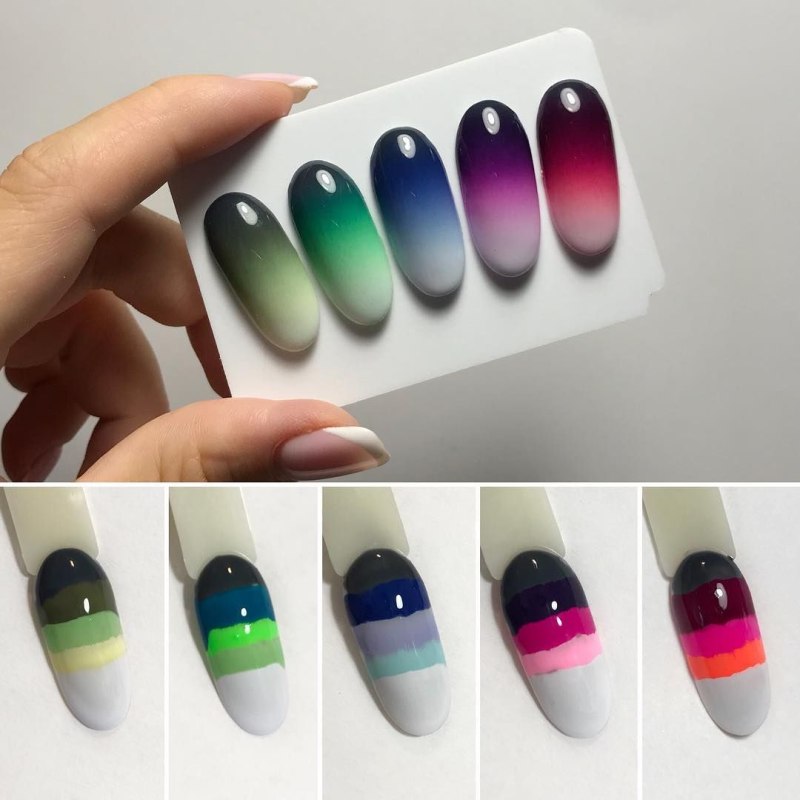 Градиент на ногтях пошагово