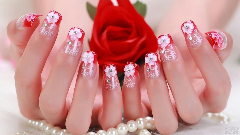 Маникюр на короткие ногти цветы