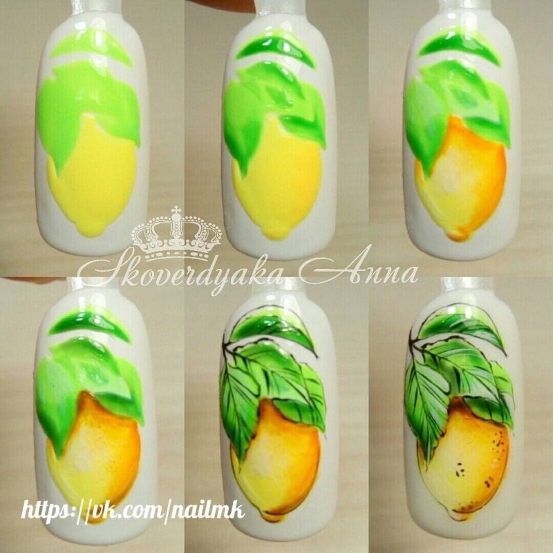 Поэтапные фрукты на ногтях