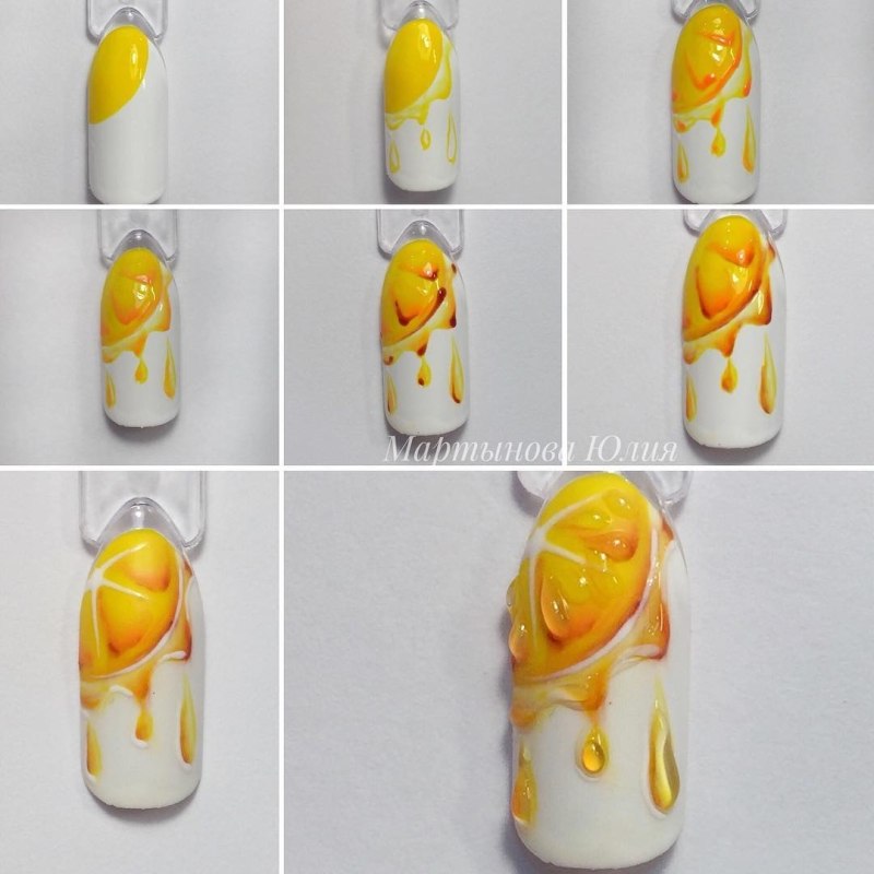 Лимон на ногтях пошагово