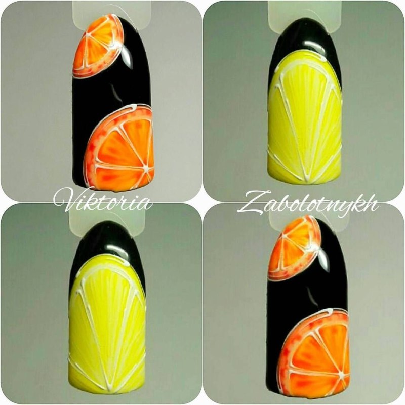 Маникюр с рисунком лимона