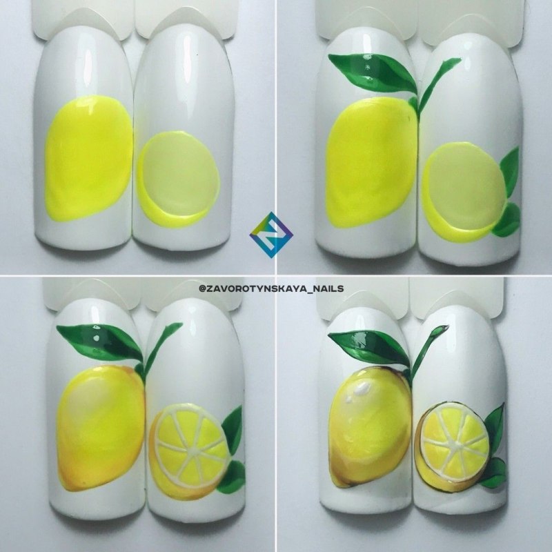 Маникюр с изображением лимона